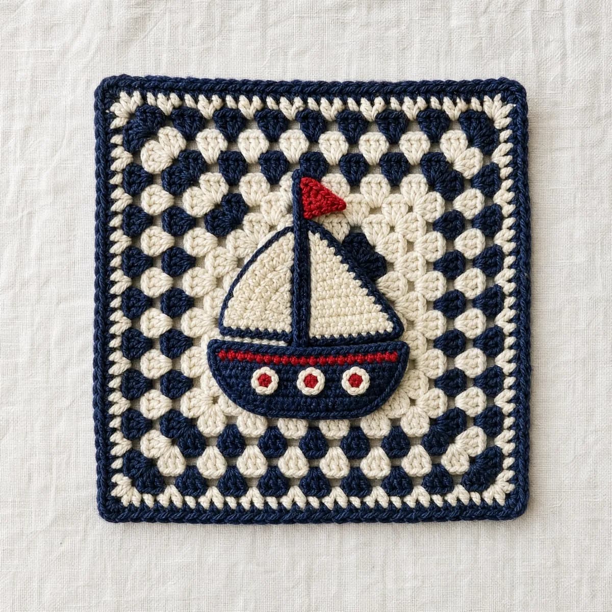 Little Navy Sailboat Granny Square — A Beginner-Friendly Applique crochet pattern