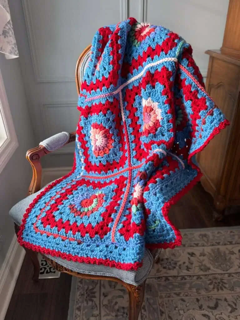 Sunburst Revival Scrap Afghan — Free Puff Stitch Granny Square Blanket crochet pattern